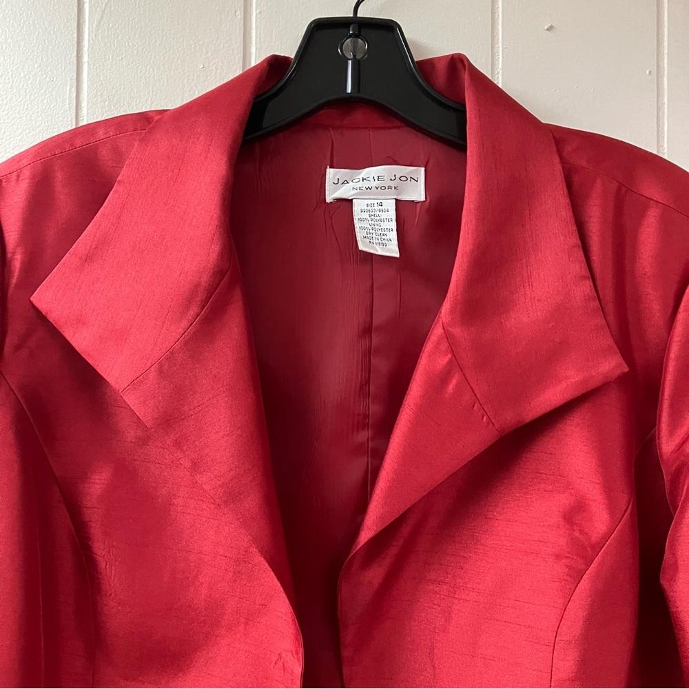 Vintage Y2k Career JACKIE JON NEW YORK Blazer Jacket SZ 14 Red Party Classic - Picture 3 of 8